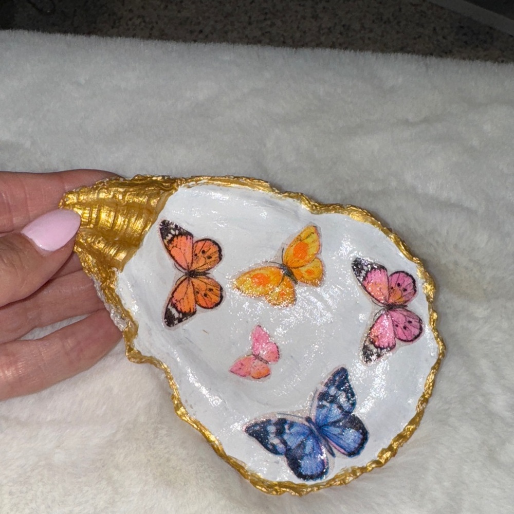Hand Crafted Gold and White Jewelry Organizer with Colorful Butterflies